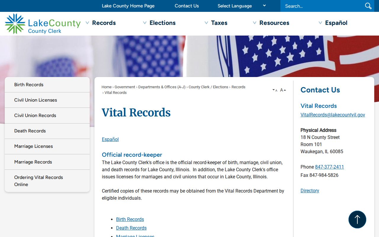 Lake County vital records access information for Highland Park events