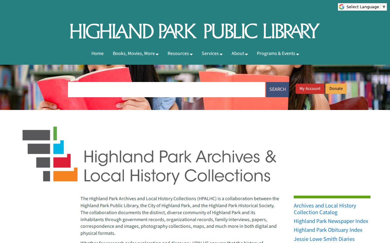 Highland Park Archives and Local History Collections research page