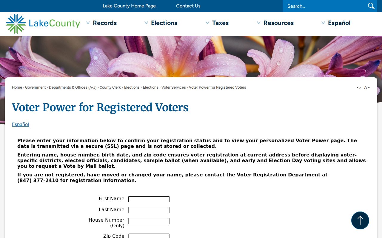 Lake County Voter Power confirmation page for Highland Park voters
