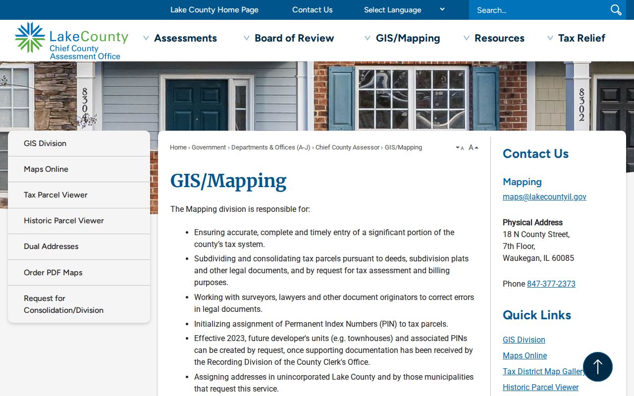 Lake County GIS page for Highland Park address and parcel research